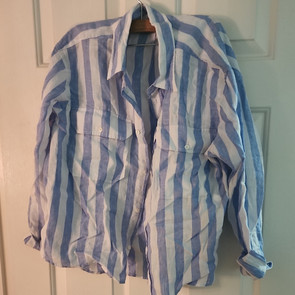 Blue and White Striped Button-Up Shirt
